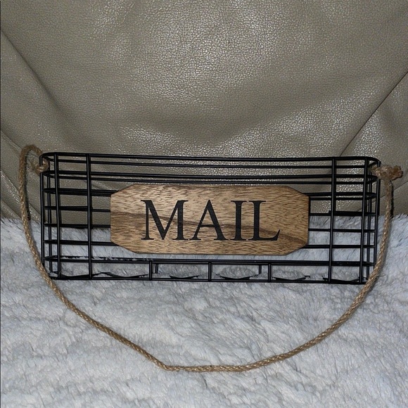 Source Unknown Other - NWOT Black Wire Mail Holder with Wooden Sign